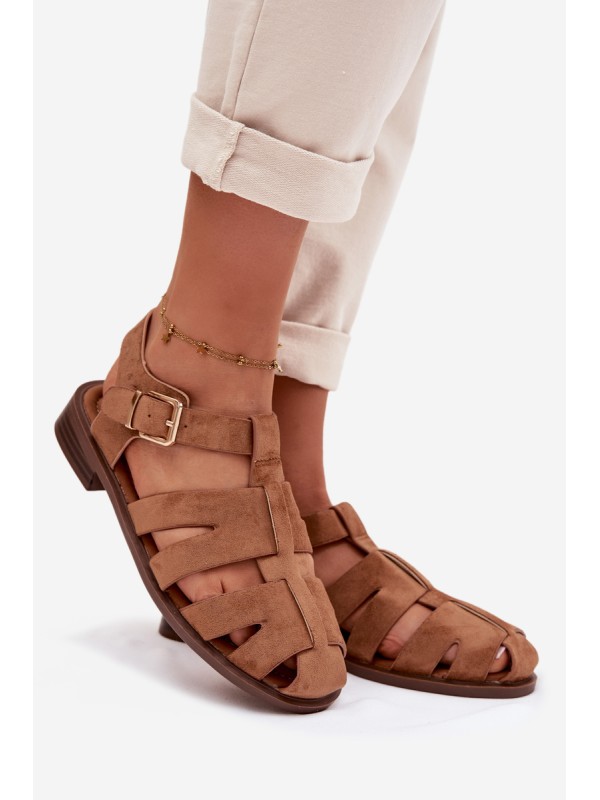 Women's Roman Sandals With Gold Buckle Camel Janessa