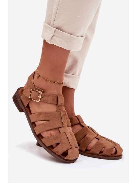 Women's Roman Sandals With Gold Buckle Camel Janessa