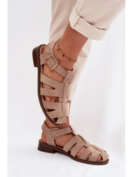 Women's Roman Sandals With Gold Buckle Beige Janessa