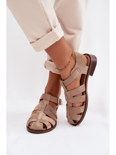 Women's Roman Sandals With Gold Buckle Beige Janessa 2