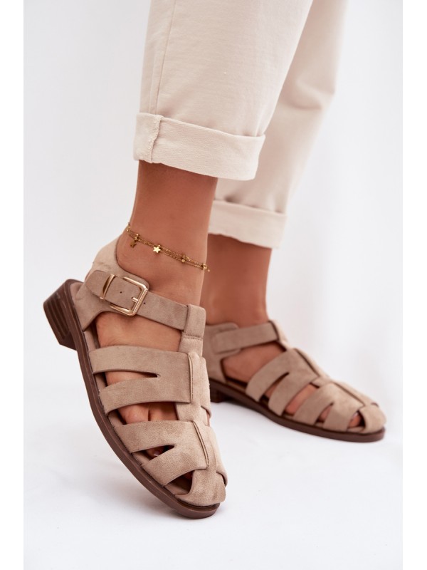 Women's Roman Sandals With Gold Buckle Beige Janessa