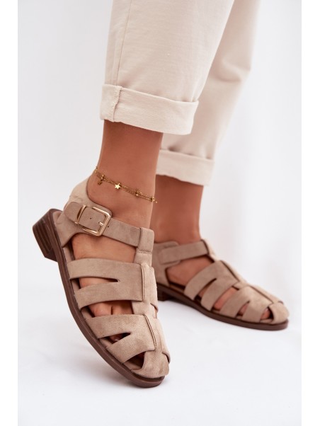 Women's Roman Sandals With Gold Buckle Beige Janessa