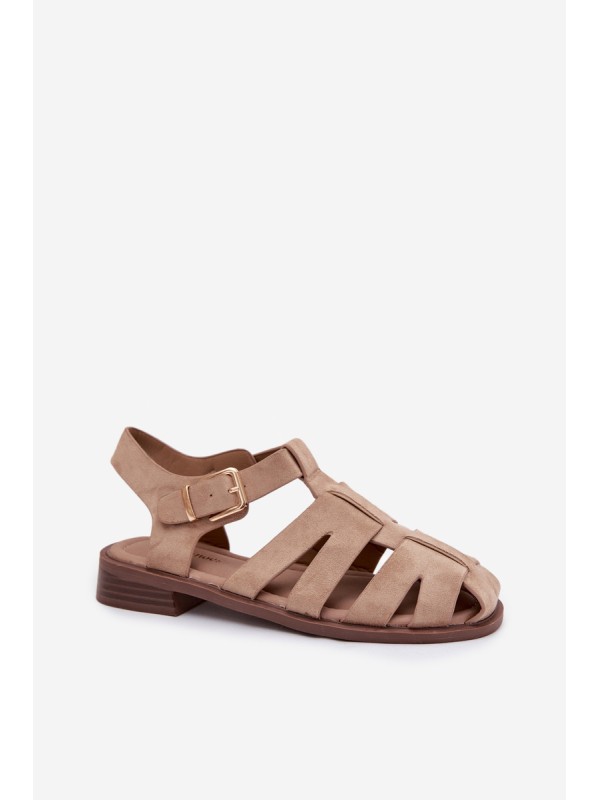 Women's Roman Sandals With Gold Buckle Beige Janessa