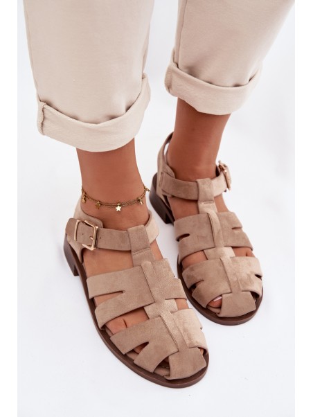 Women's Roman Sandals With Gold Buckle Beige Janessa