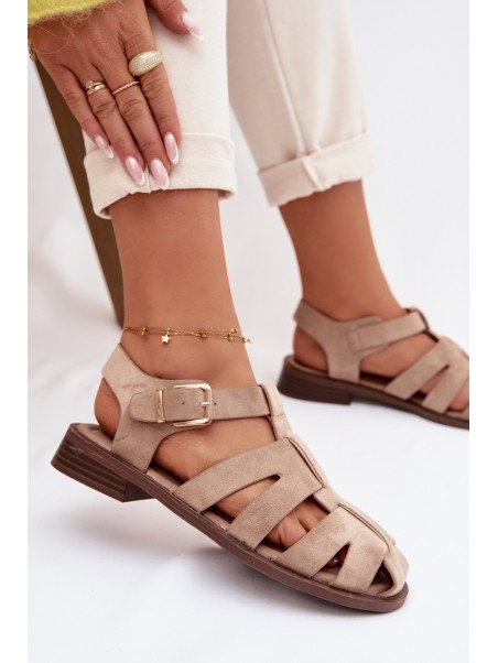 Women's Roman Sandals With Gold Buckle Beige Janessa