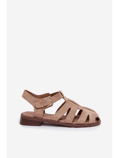 Women's Roman Sandals With Gold Buckle Beige Janessa