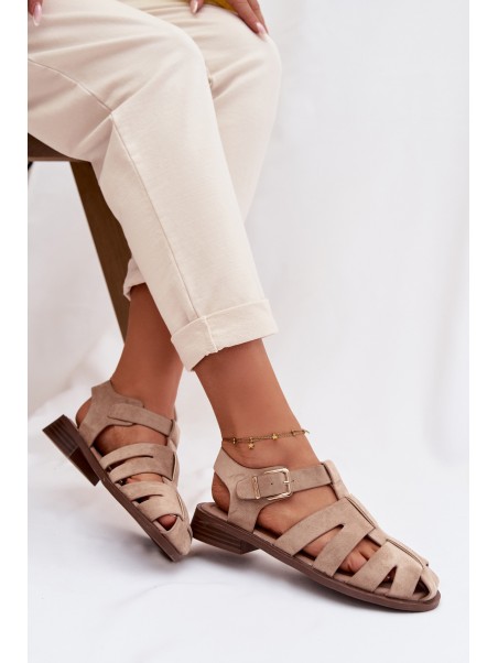 Women's Roman Sandals With Gold Buckle Beige Janessa
