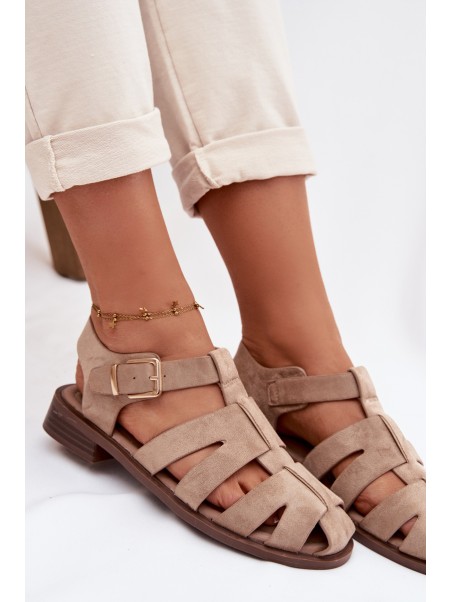 Women's Roman Sandals With Gold Buckle Beige Janessa