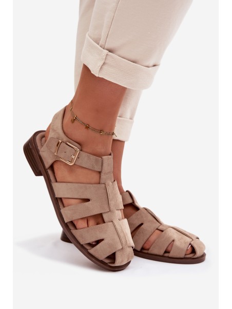 Women's Roman Sandals With Gold Buckle Beige Janessa