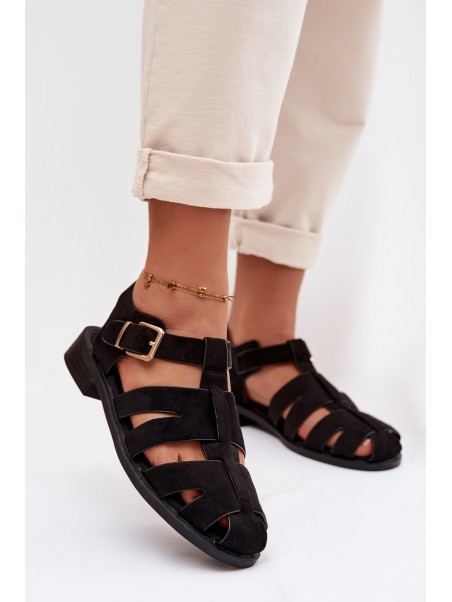 Women's Roman Sandals Black With Gold Buckle Janessa