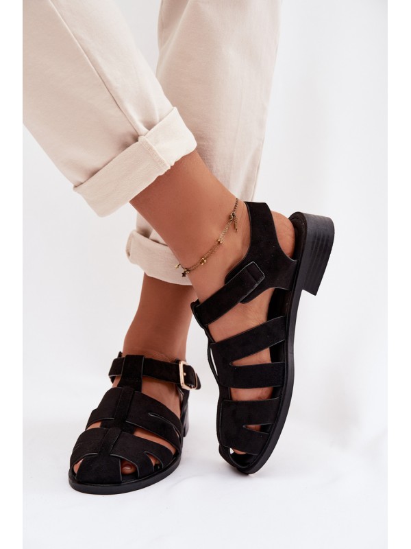 Women's Roman Sandals Black With Gold Buckle Janessa