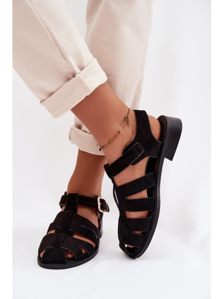 Women's Roman Sandals Black With Gold Buckle Janessa