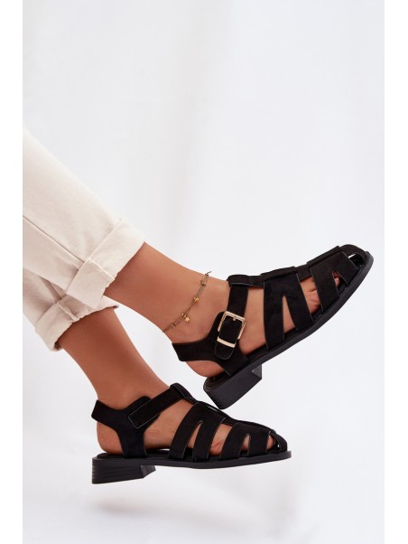 Women's Roman Sandals Black With Gold Buckle Janessa