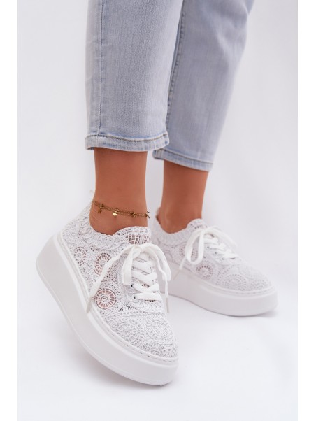 Crochet Women's Platform Sneakers White Evalora