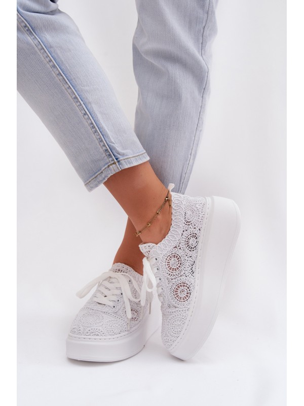 Crochet Women's Platform Sneakers White Evalora
