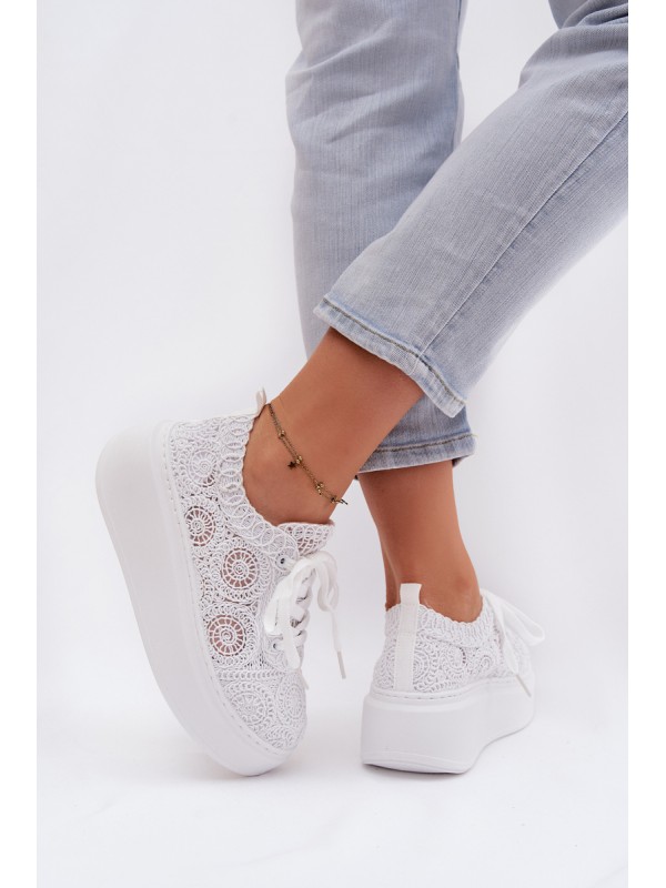Crochet Women's Platform Sneakers White Evalora