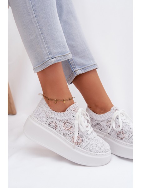 Crochet Women's Platform Sneakers White Evalora