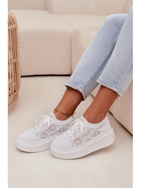 Crochet Women's Platform Sneakers White Evalora
