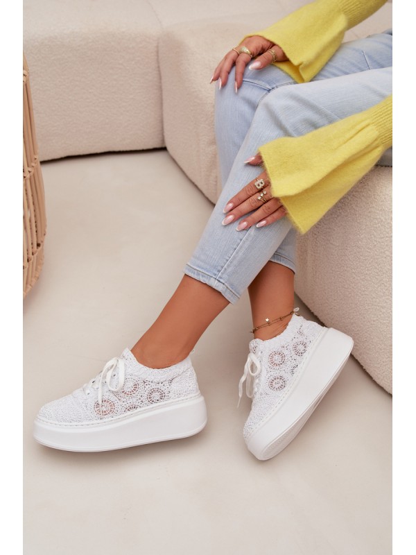 Crochet Women's Platform Sneakers White Evalora