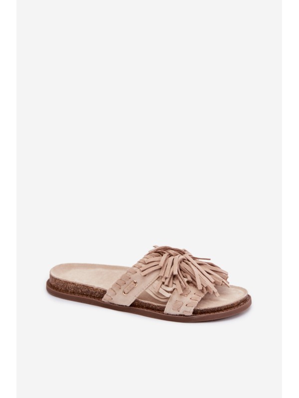 Women's Beige Fringed Slides Glorinna 2