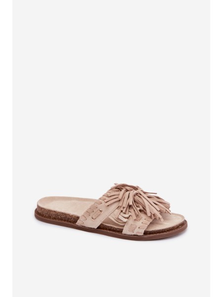 Women's Beige Fringed Slides Glorinna