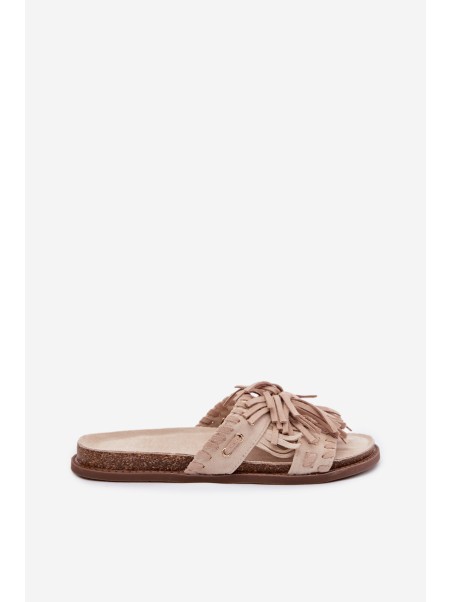 Women's Beige Fringed Slides Glorinna