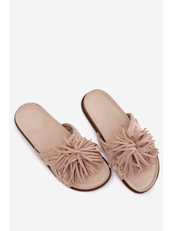Women's Beige Fringed Slides Glorinna