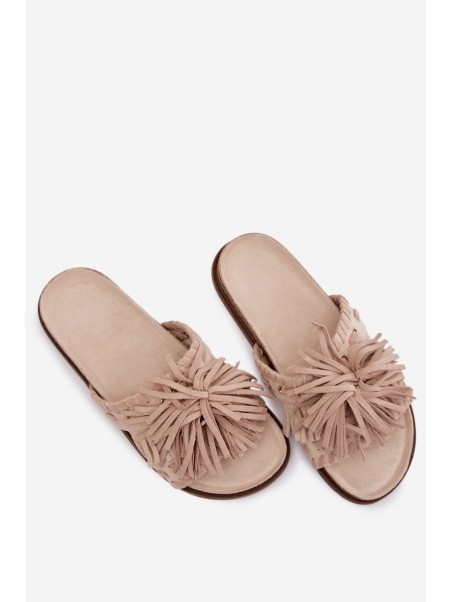 Women's Beige Fringed Slides Glorinna