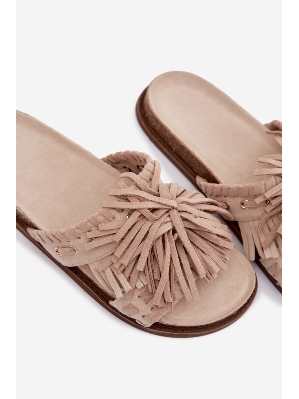 Women's Beige Fringed Slides Glorinna