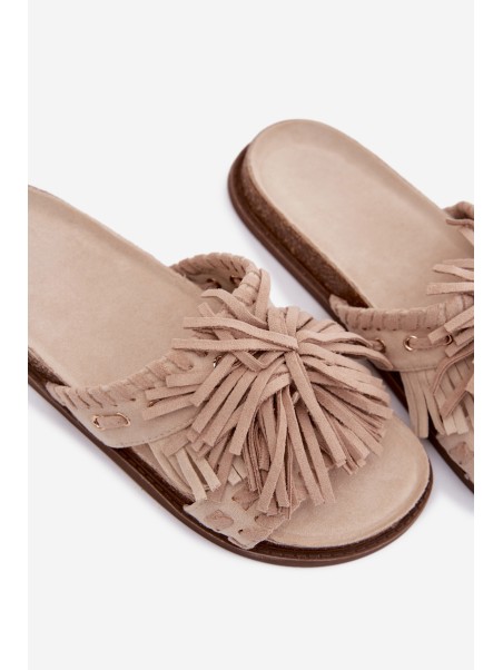 Women's Beige Fringed Slides Glorinna