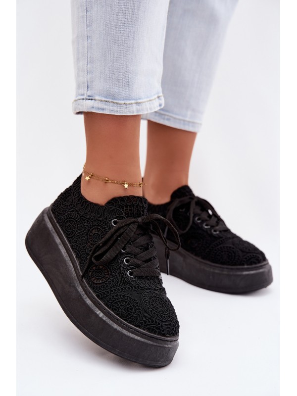 Women's Crochet Sneakers Platform Black Evalora