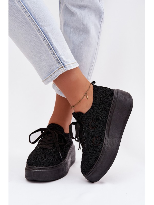 Women's Crochet Sneakers Platform Black Evalora 2