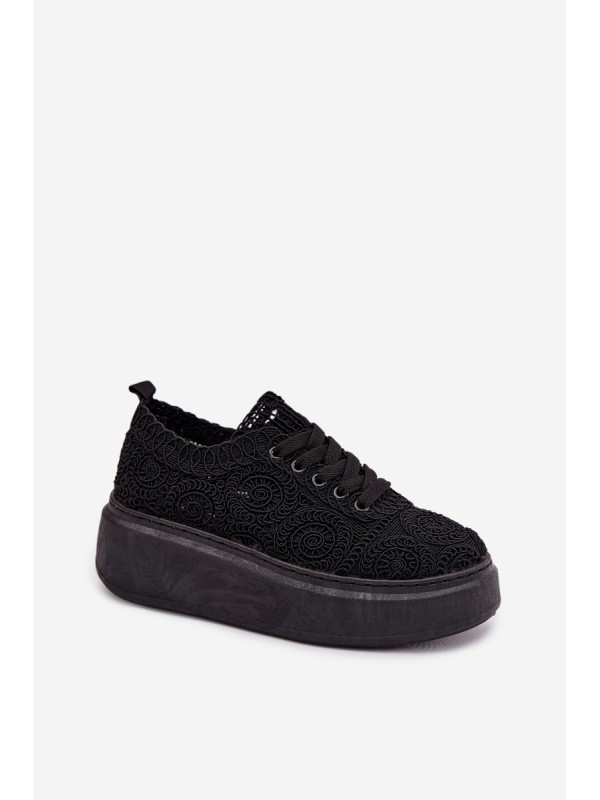 Women's Crochet Sneakers Platform Black Evalora