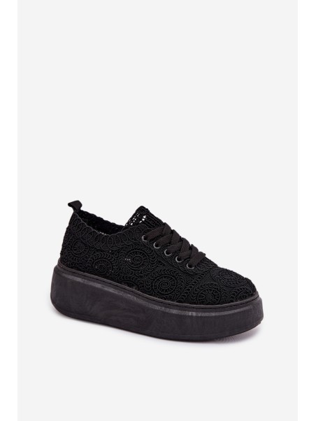 Women's Crochet Sneakers Platform Black Evalora