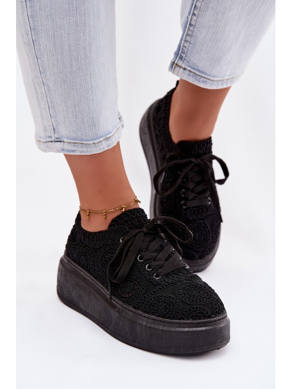 Women's Crochet Sneakers Platform Black Evalora