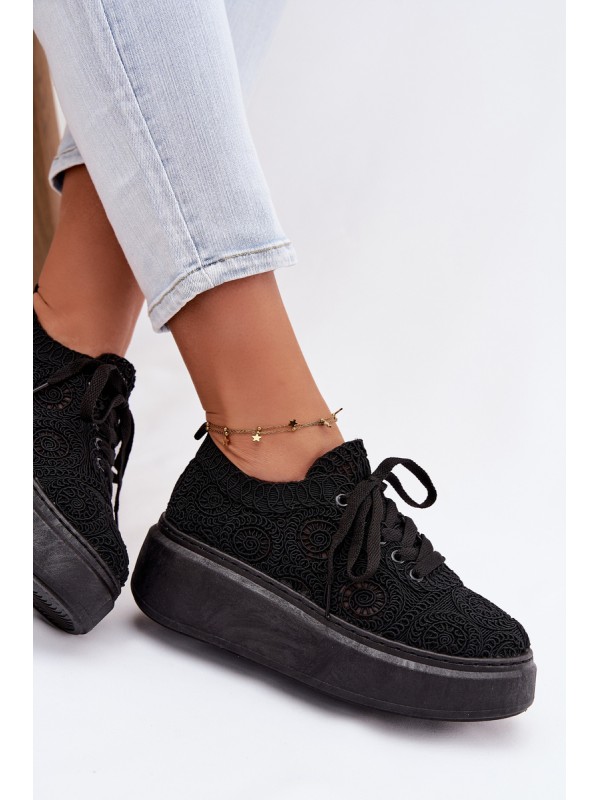 Women's Crochet Sneakers Platform Black Evalora