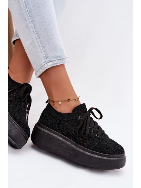 Women's Crochet Sneakers Platform Black Evalora