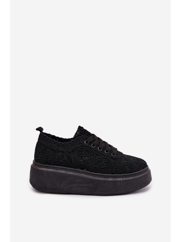 Women's Crochet Sneakers Platform Black Evalora