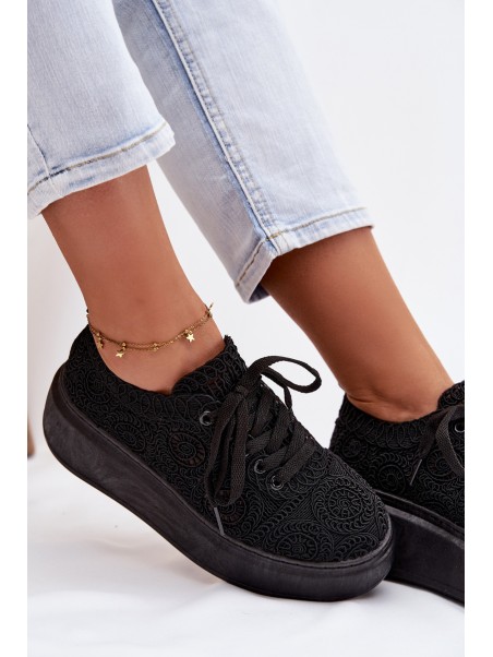 Women's Crochet Sneakers Platform Black Evalora