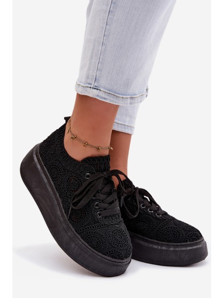Women's Crochet Sneakers Platform Black Evalora