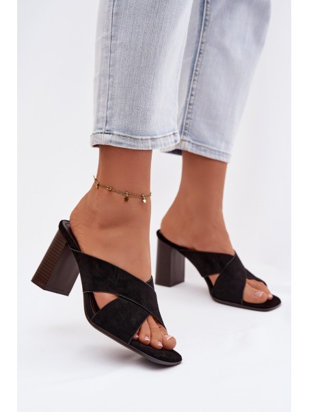 Women's Block Heel Black Sandals Denessa