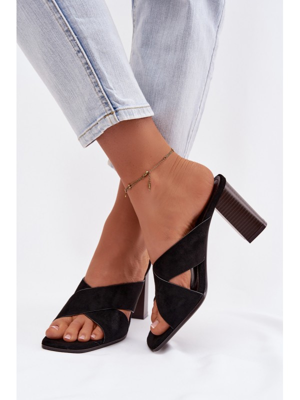 Women's Block Heel Black Sandals Denessa