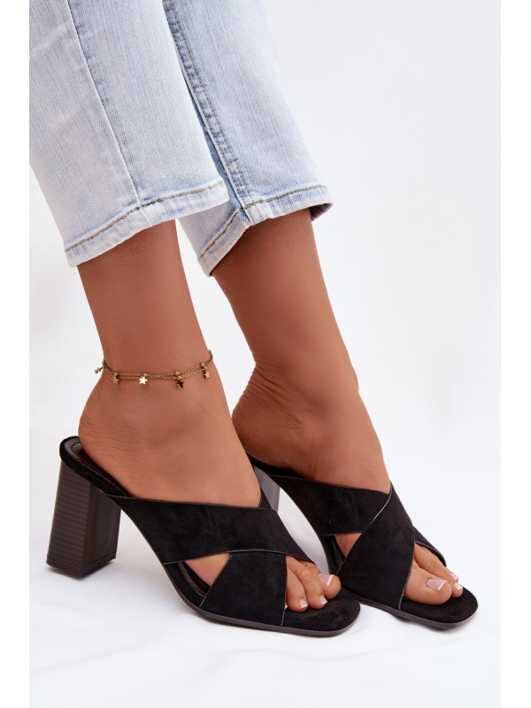 Women's Block Heel Black Sandals Denessa
