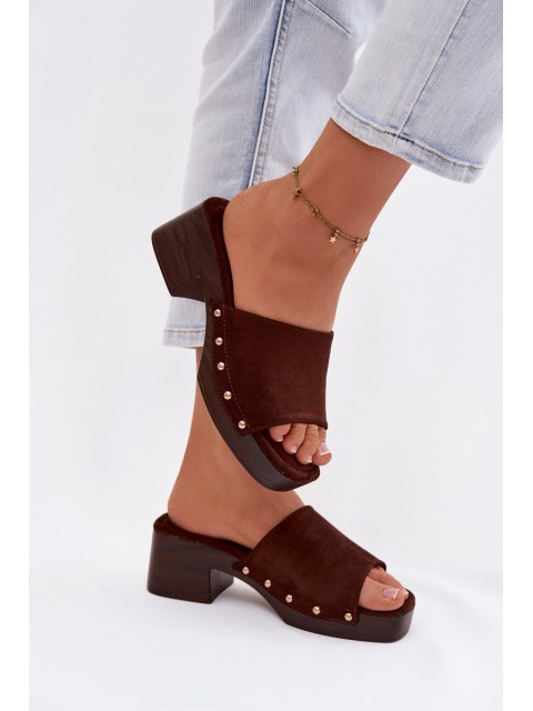 Women's Platform Slippers with Gold Buckles Chocolate Davessa