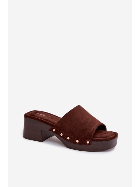 Women's Platform Slippers with Gold Buckles Chocolate Davessa