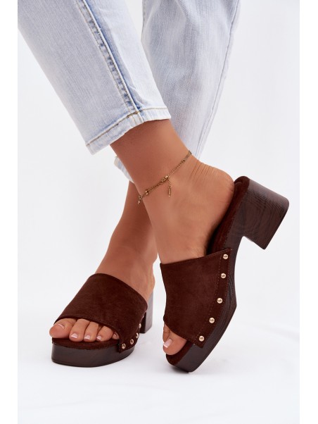 Women's Platform Slippers with Gold Buckles Chocolate Davessa