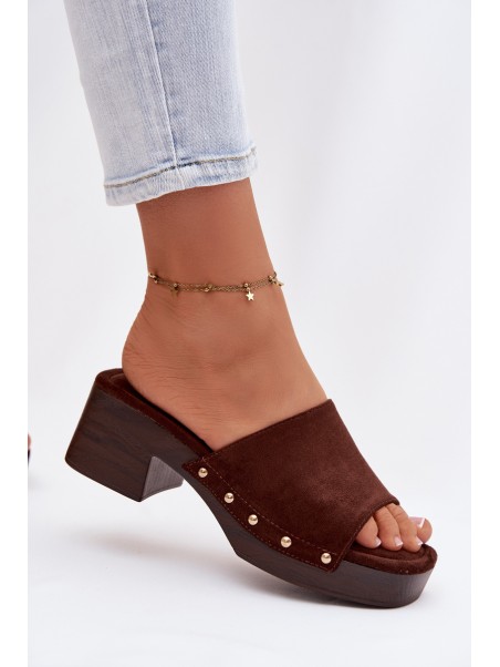 Women's Platform Slippers with Gold Buckles Chocolate Davessa