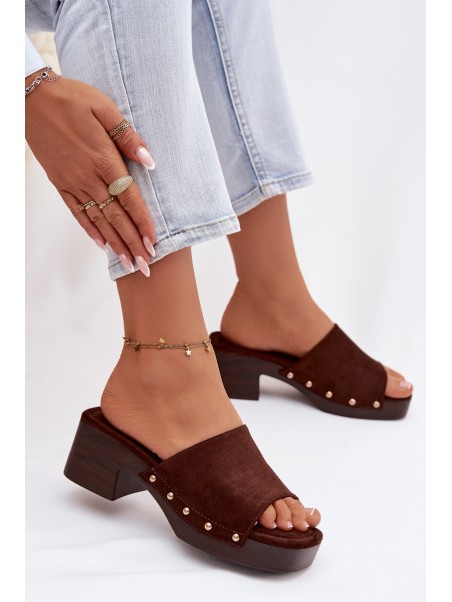 Women's Platform Slippers with Gold Buckles Chocolate Davessa