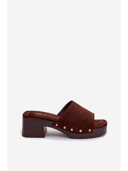 Women's Platform Slippers with Gold Buckles Chocolate Davessa
