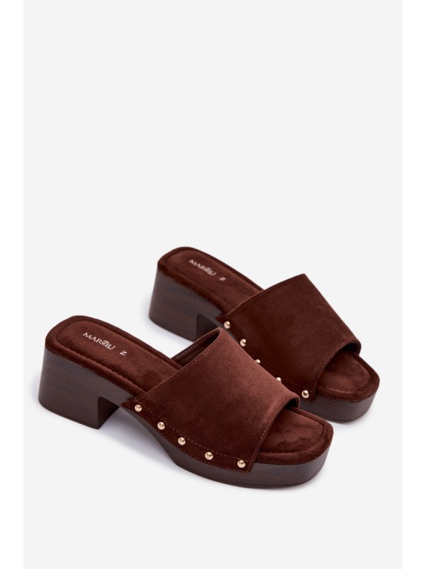 Women's Platform Slippers with Gold Buckles Chocolate Davessa